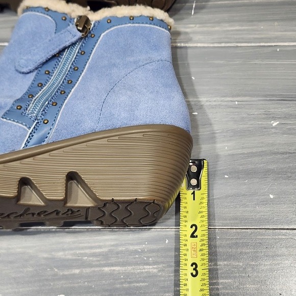 Skechers Booties Jumper Sweet Stud Blue Suede Sherpa Lined Wedge Boots Size 6 - Picture 12 of 12